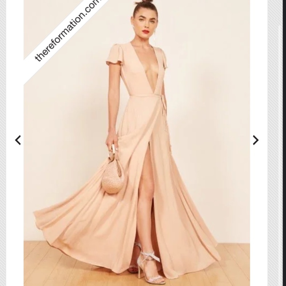 NWT - Reformation Rosey Wrap Dress Gown - size XS - Champagne- Brand New